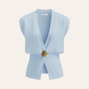 V-Neck Gold Buttoned Sweater Vest Light Blue